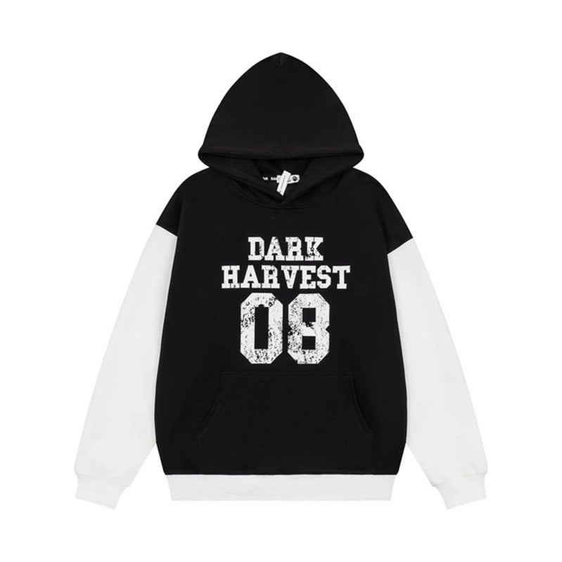Women's College Style Hoodie Sweatshirt with Contrast Sleeves, Kangaroo Pocket and Vintage Print Chichicherry