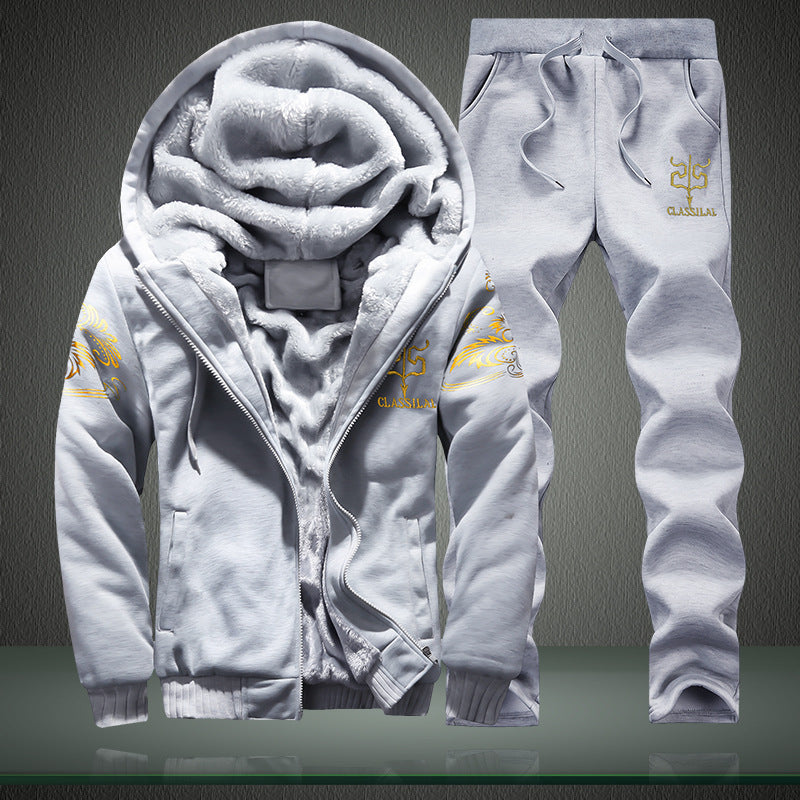 Men's Fleece-Lined Leisure Set with Hoodie and Thermal Joggers Chichicherry