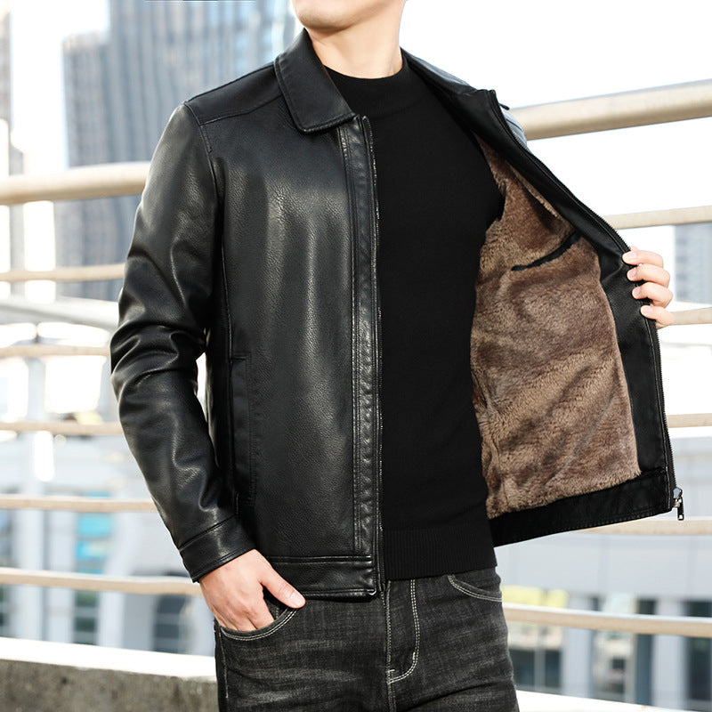 Men's Genuine Leather Blouson with Shirt Collar, Slim Fit and Concealed Zipper Chichicherry