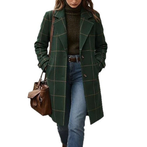 Women's wool coat in check pattern with lapel collar and straight cut Chichicherry
