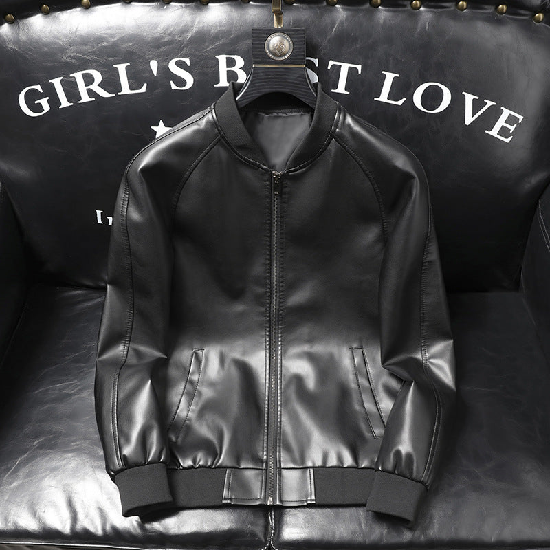 Men's slim faux leather bomber in a minimalist aviator look with ribbed hem Chichicherry