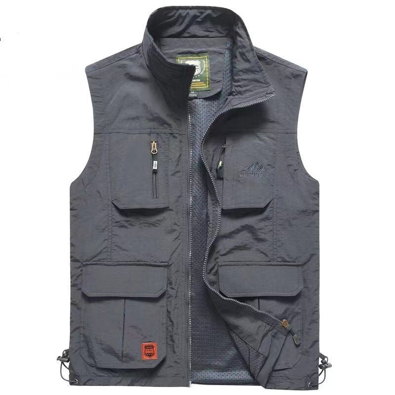 Men's Multifunctional Outdoor Vest with Mesh Lining, Zipper Pockets and Adjustable Hem Chichicherry