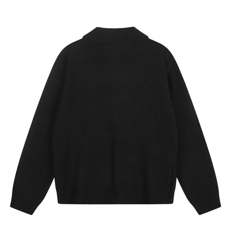 Women's knitted cardigan with shirt collar, button placket, and statement patch Chichicherry
