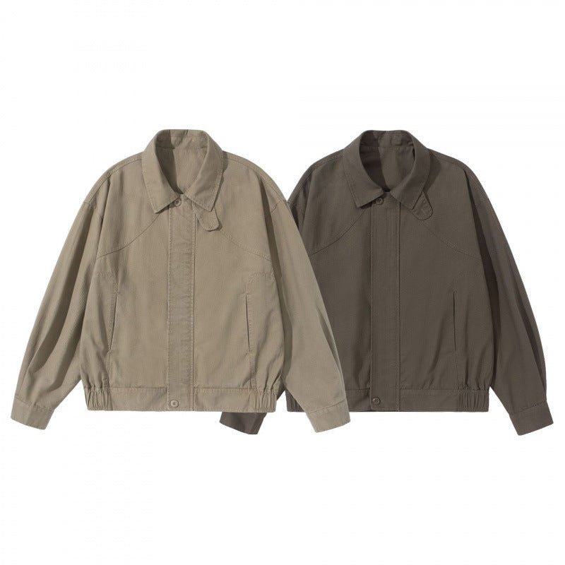 Men's Lightweight Boxy Field Jacket with Shirt Collar, Concealed Button Placket and Elastic Hem Chichicherry