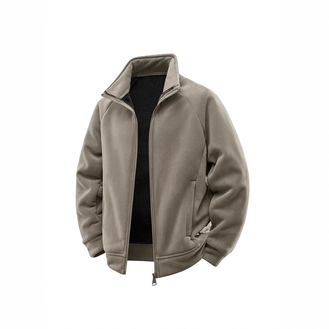Men's fleece thermal jacket with double-layer teddy inner lining and high stand-up collar Chichicherry