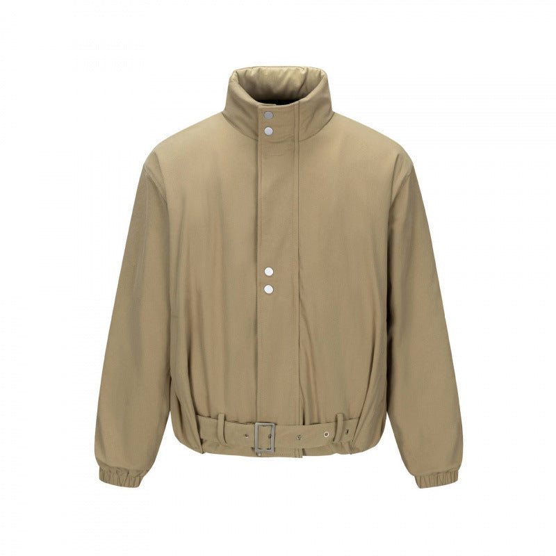 Men's short technical jacket with high stand-up collar, waist belt and elastic cuffs Chichicherry