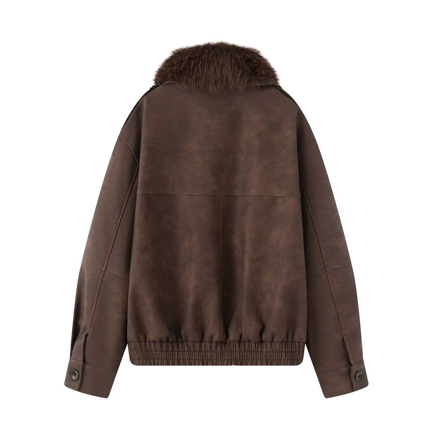 Women short-cut bomber jacket with voluminous faux fur collar and applied flap pockets Chichicherry