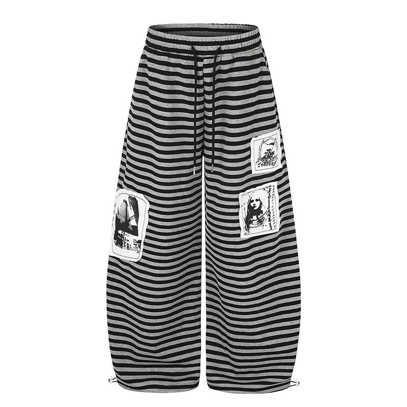 Women's Wide Palazzo Lounge Pants with High Comfort Waistband, Drawstring and Photo Patch Details Chichicherry