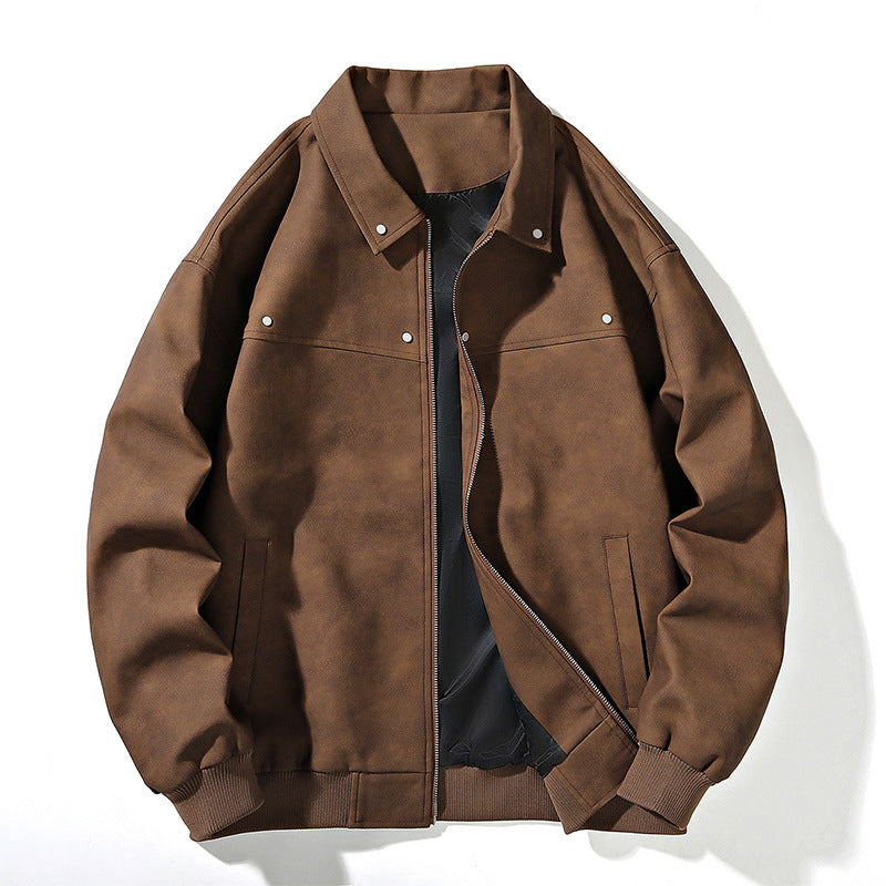 Men's Oversize Bomber Jacket in Suede Look with Zipper and Ribbed Cuffs Chichicherry