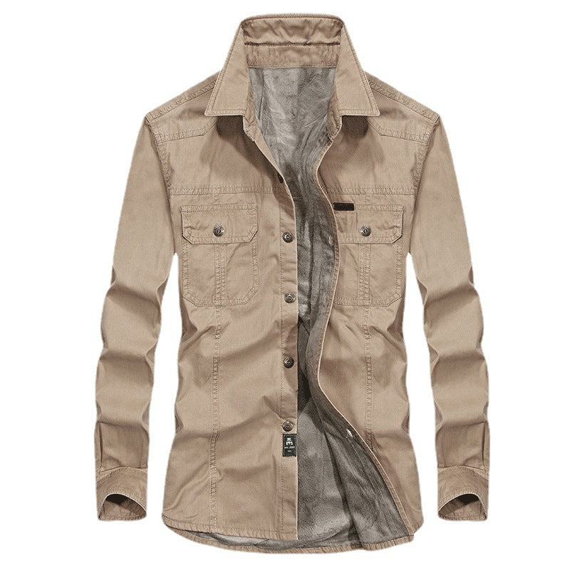 Men's lightly padded canvas worker shirt jacket with chest flap pockets Chichicherry