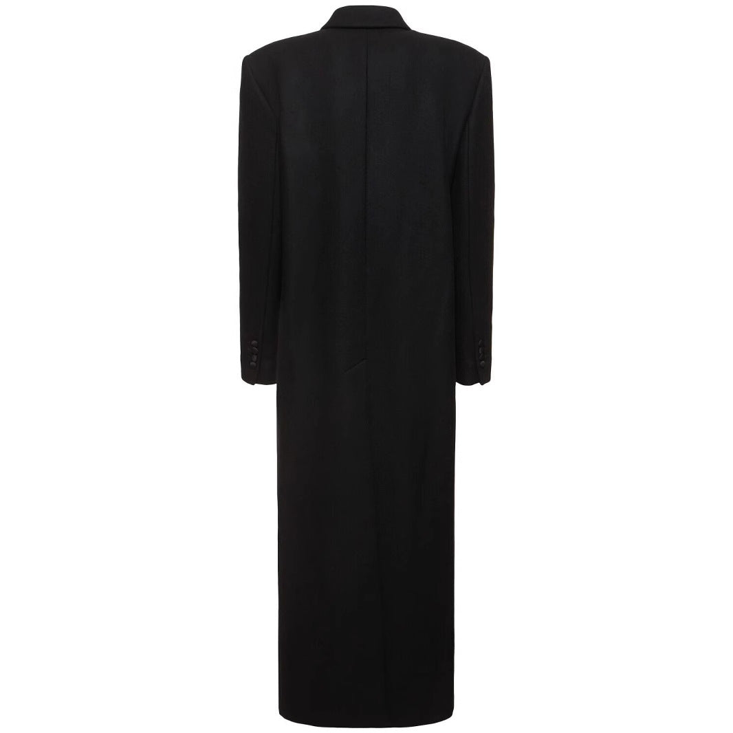 Women Double-breasted Maximalist Wool Coat with Shawl Collar Chichicherry