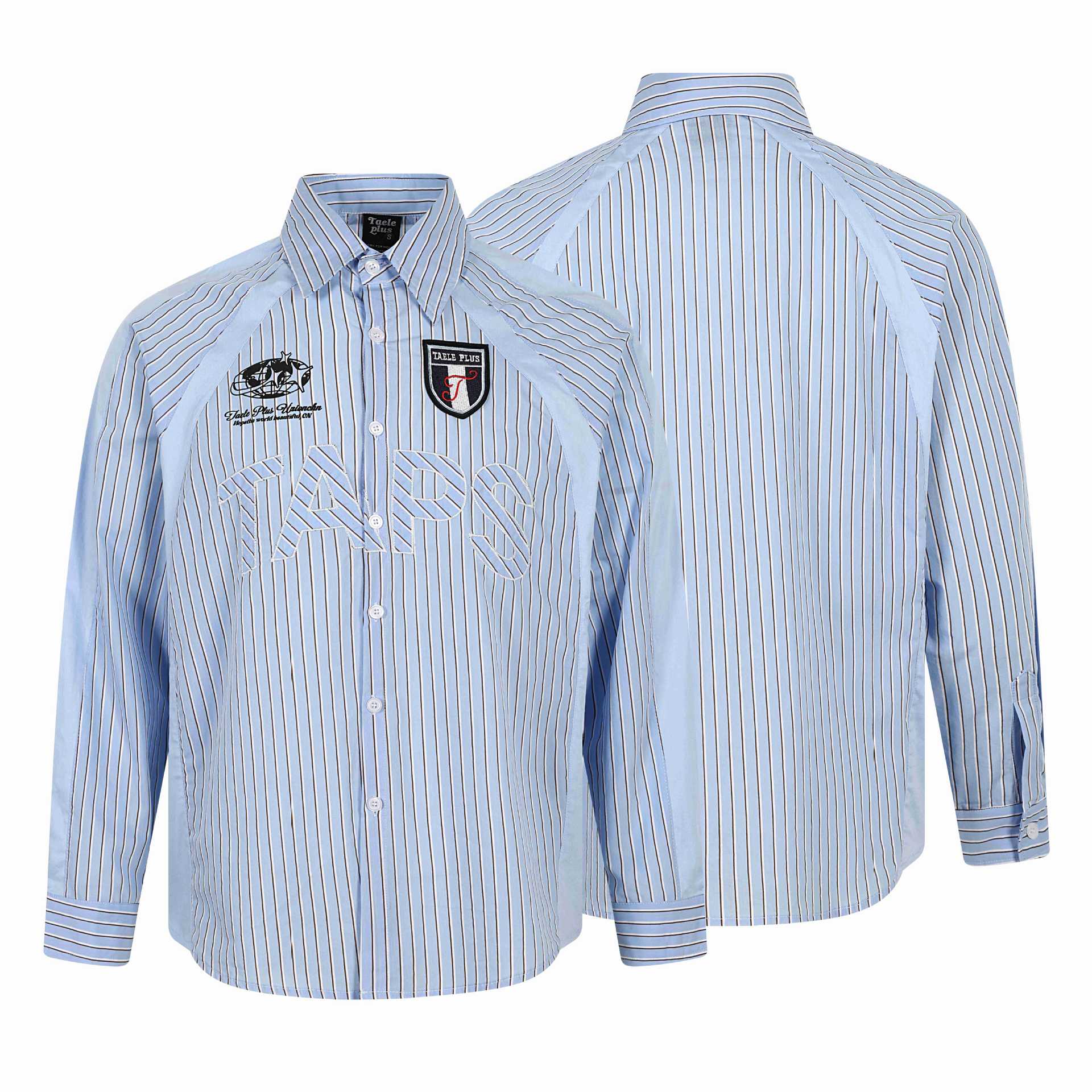 Men's Striped Cotton Shirt with Embroidered Logos and Contrasting Piping Chichicherry