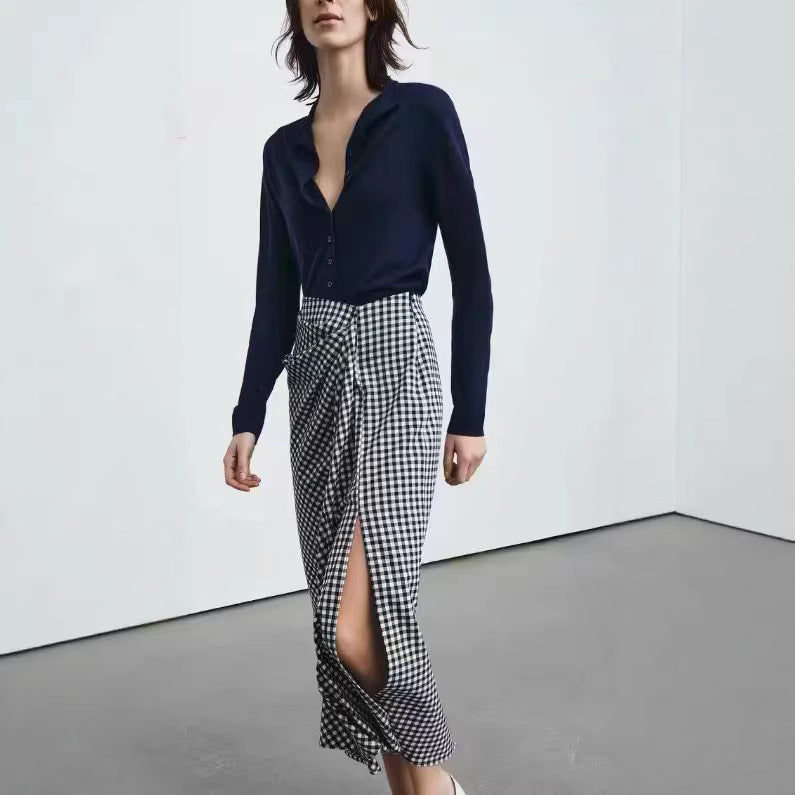 Women's midi skirt with wrap detail and gingham checks Chichicherry