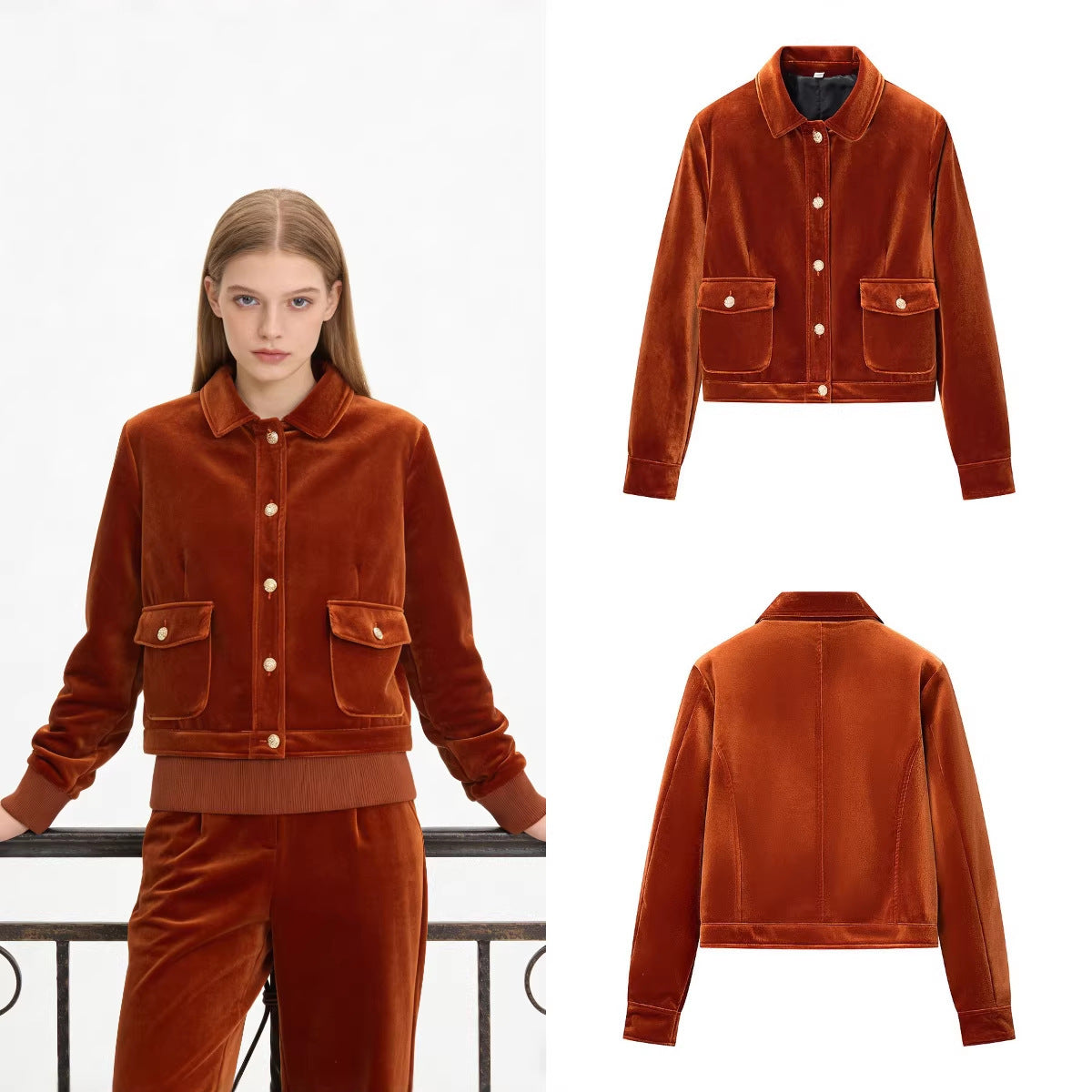 Women's velvet jacket in boxy-short cut with decorative button placket Chichicherry