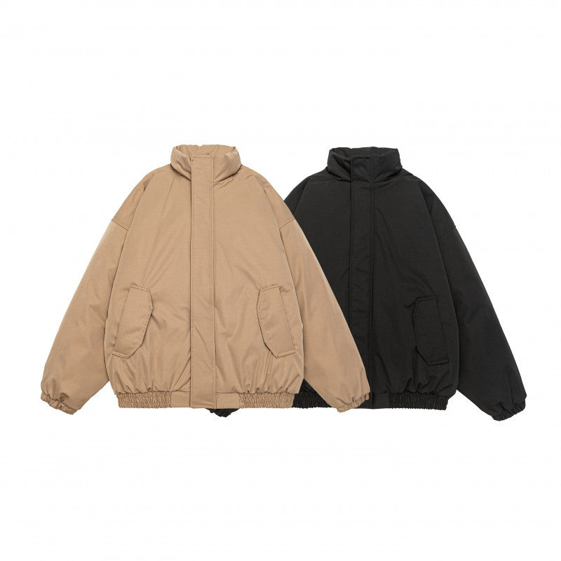 Men's Cropped Boxy Quilted Jacket with High Stand Collar, Elastic Hem and Flap Pockets Chichicherry