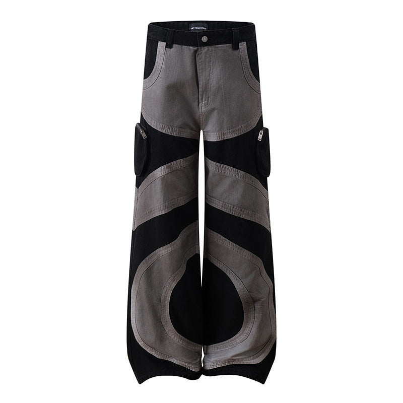 Women's wide patchwork cargo culotte pants with patch pockets and contrast stitching Chichicherry
