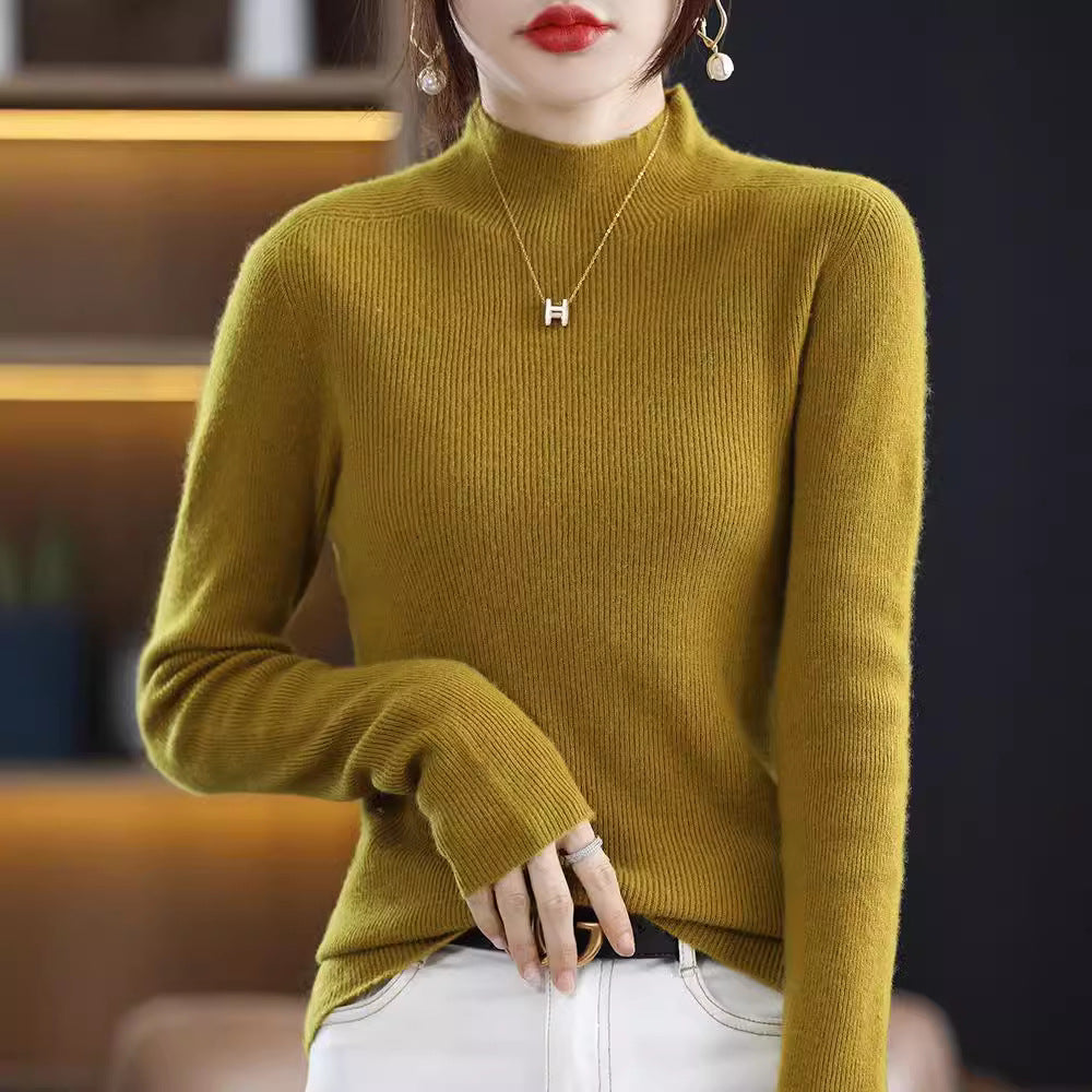 Women Narrow Short Roll Neck Sweater in Cozy Cashmere Look with Fine Rib Structure Chichicherry