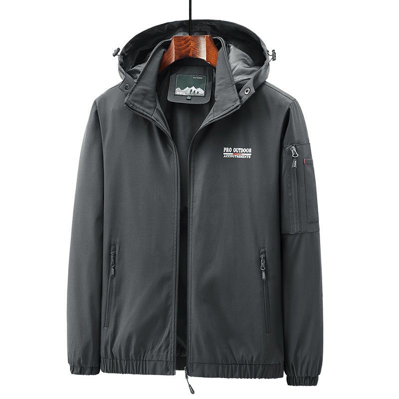 Men's Lightweight Softshell Outdoor Jacket with Hood, Arm Pocket and Zippered Pockets Chichicherry