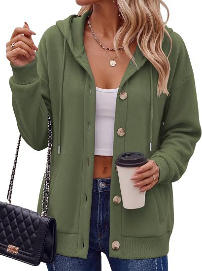 Ladies fleece hooded cardigan with button placket, raglan sleeves and side pockets Chichicherry