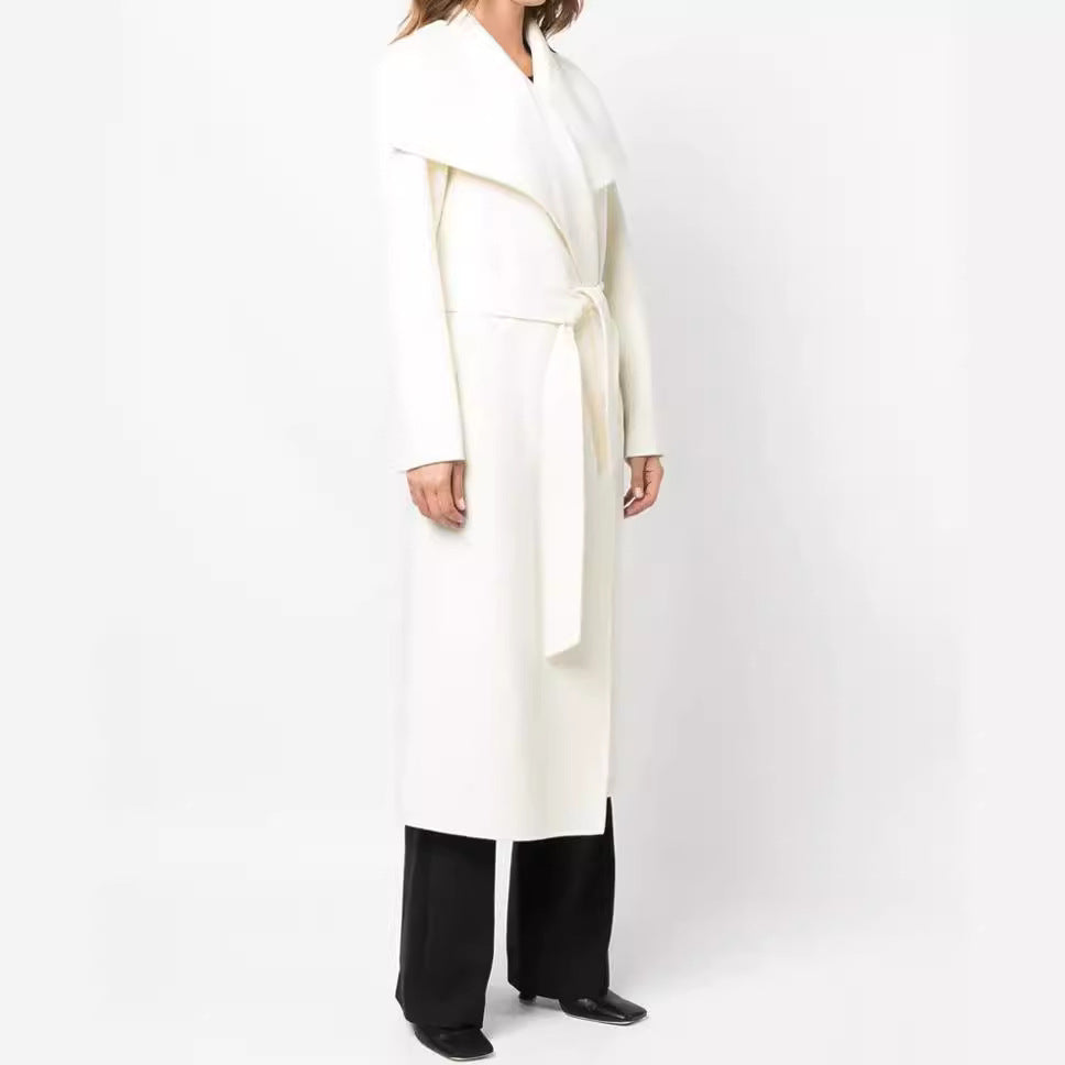 Women's Tailored Wrap Coat in Kimono Look with Wide Shawl Collar and Ties Belt Chichicherry