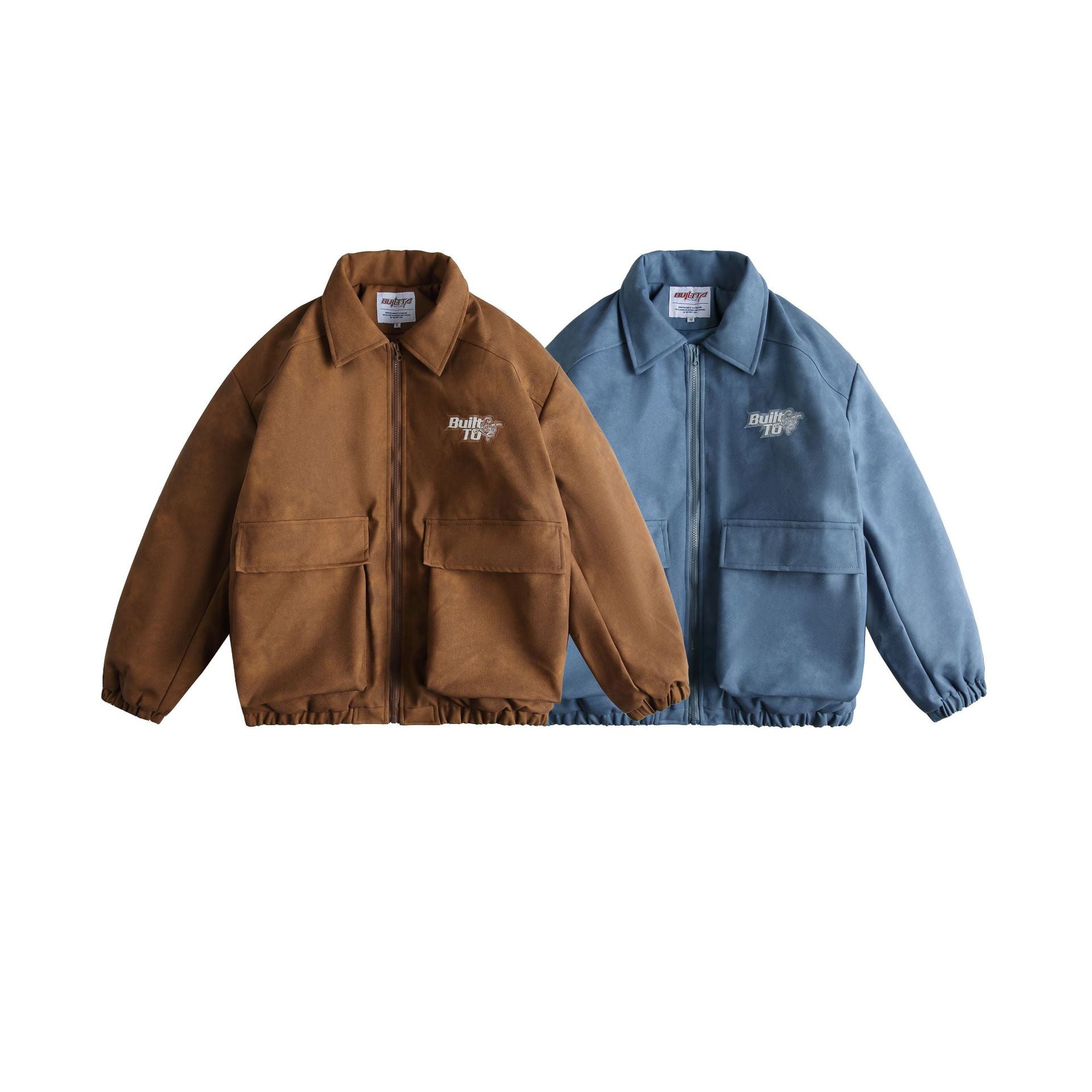 Men's Boxy Suede-Effect Blouson Jacket with Applied Flap Pockets Chichicherry
