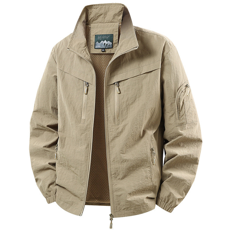 Men's Lightweight Functional Jacket with Mesh Lining and Multiple Zipper Pockets Chichicherry