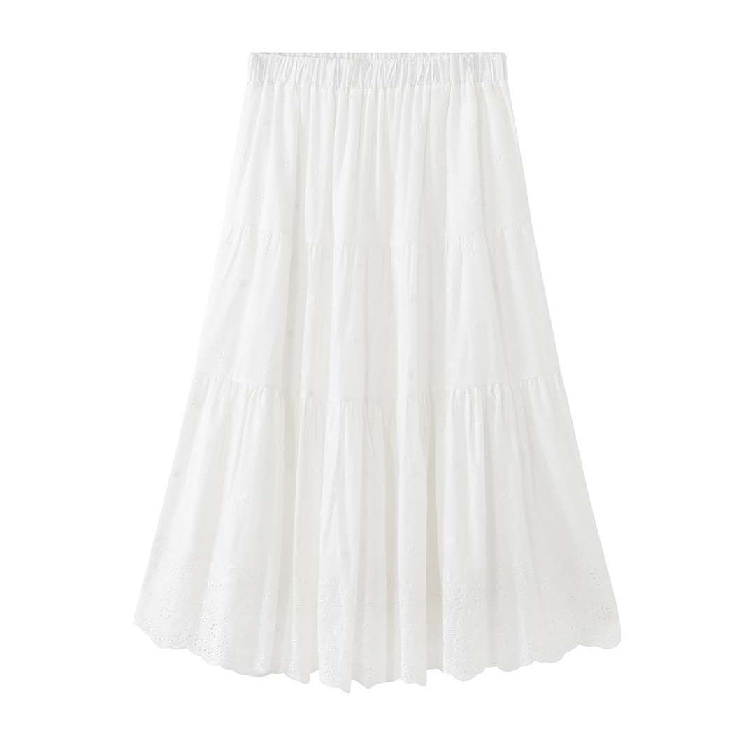 Ladies Long Tiered Ruffle Skirt made of Cotton Embroidery with Lace Edge Chichicherry
