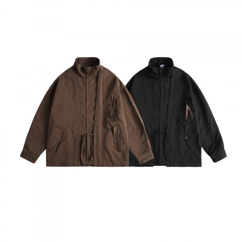 Unisex Boxy Utility Jacket with High Stand Collar, Full Zip and Drawstring Chichicherry
