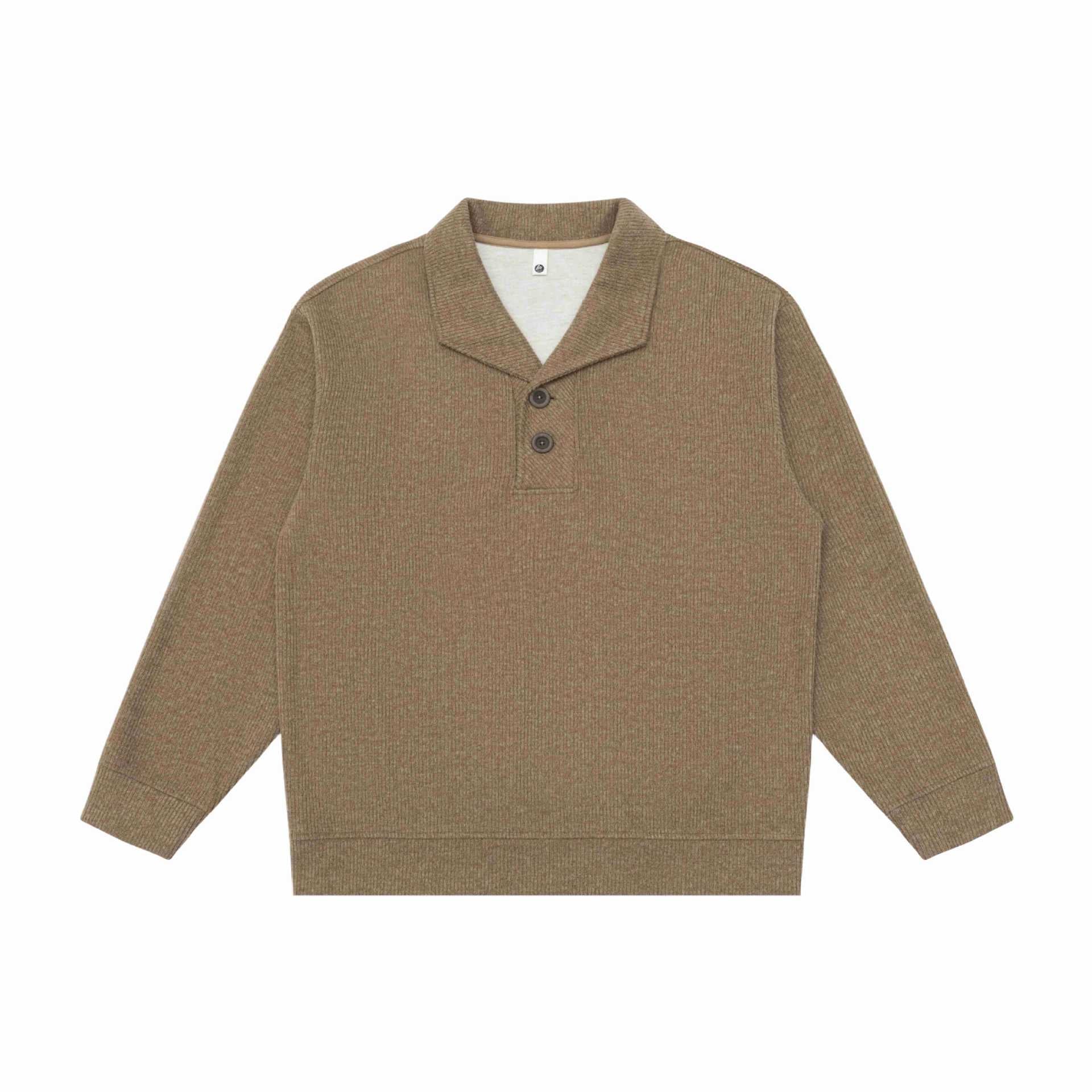Unisex Fine Shawl Collar Sweater with Half Button Placket and Ribbed Hem