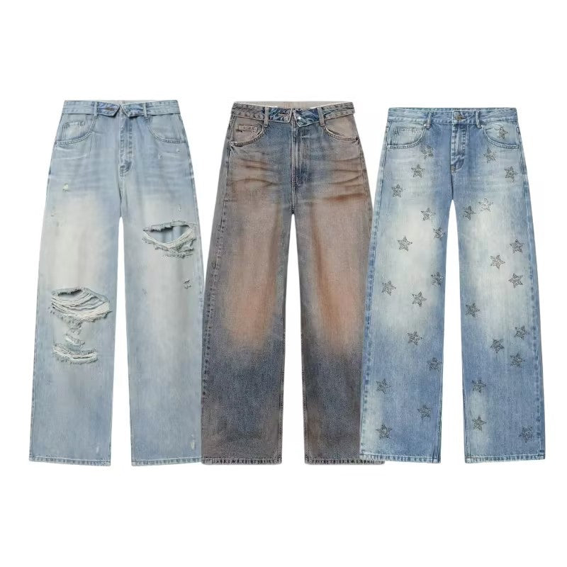 Women’s high-waisted jeans with wide leg and used wash Chichicherry