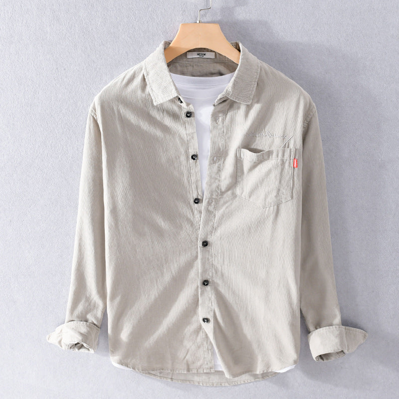 Men's Loose Cotton-Linen Layering Shirt with Chest Pocket and Soft-Touch Texture Chichicherry