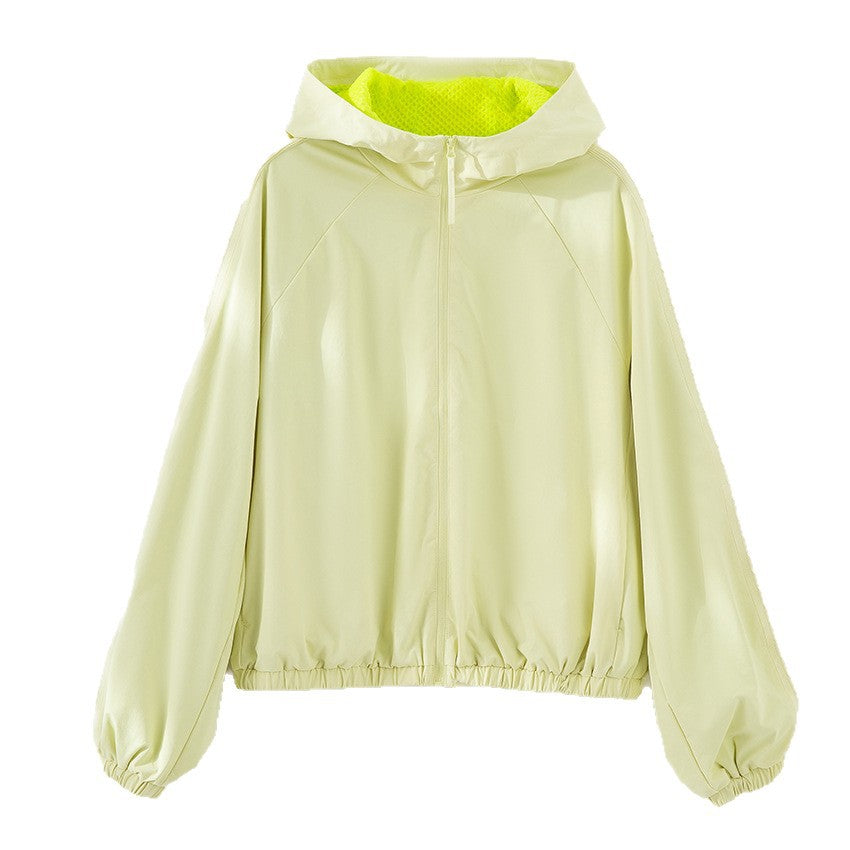 Women's Light Hooded Jacket with Half Zipper, Quilted Lining and Elastic Hem Chichicherry