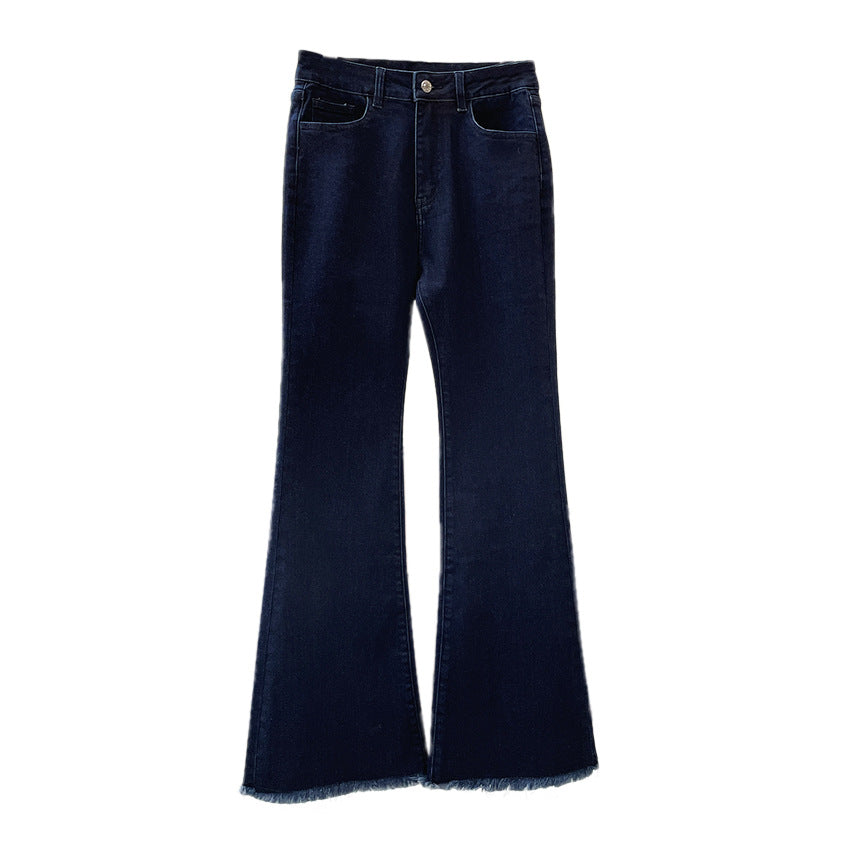Ladies High-Waist Flared Jeans with Light Bootcut and Frayed Hem Chichicherry