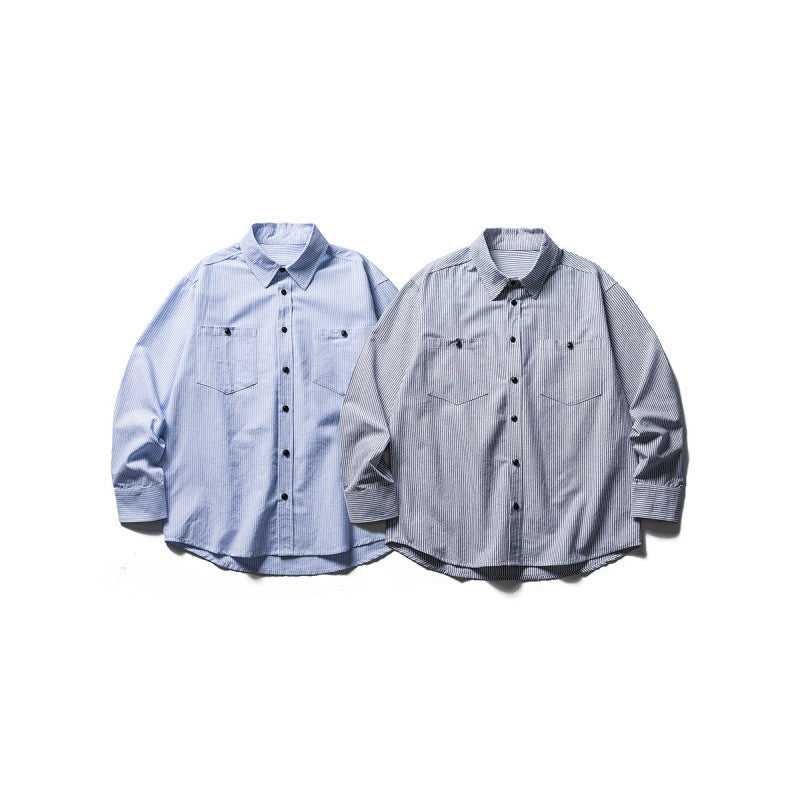 Men's Oversized Shirt in Worker Style with Pinstripes and Chest Pockets Chichicherry