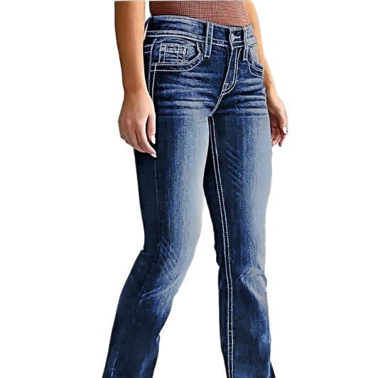 Women's Bootcut Jeans with contrasting decorative seams and sculpting stretchy waistband Chichicherry
