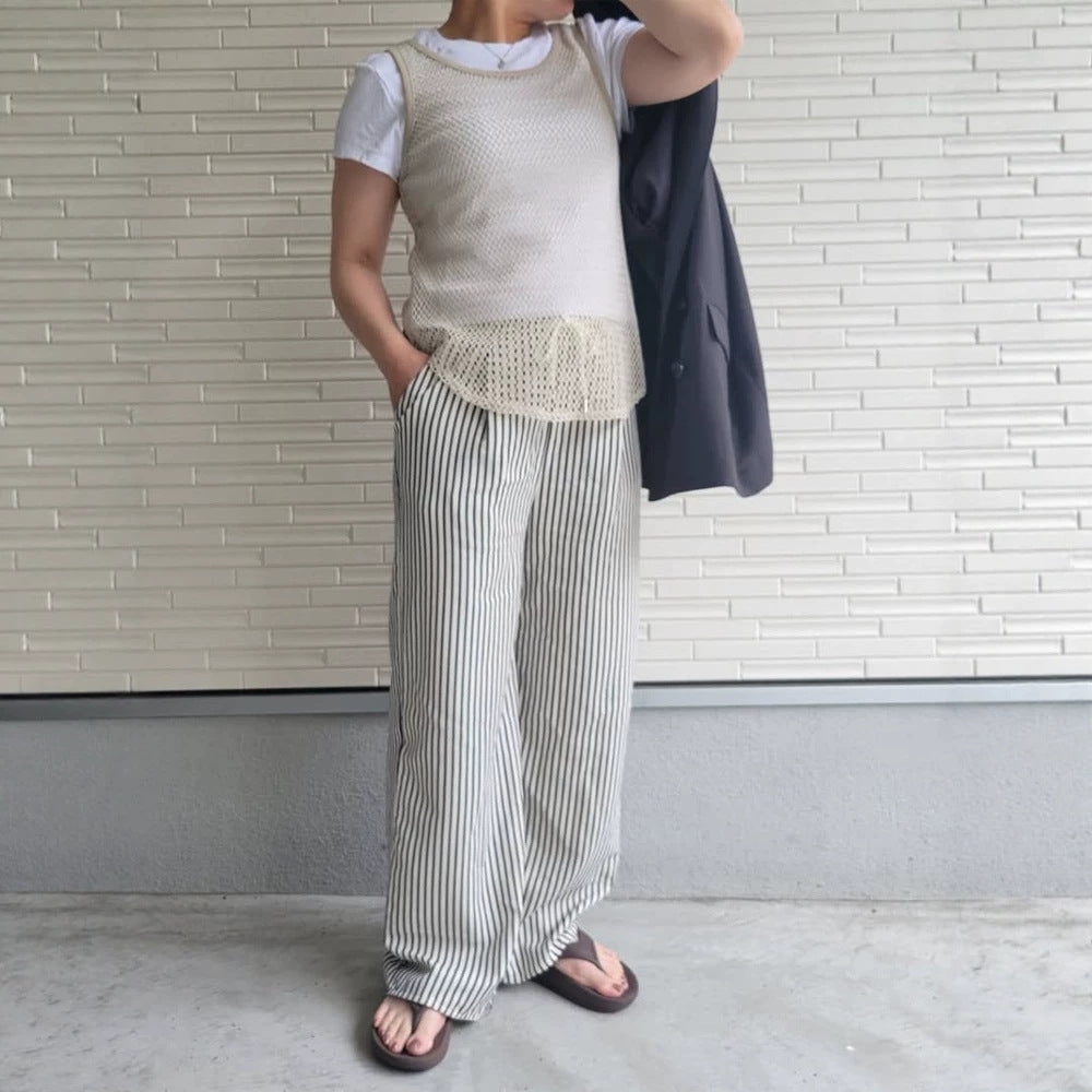 Women Wide Striped Palazzo Pants with High Waist and Flowing Viscose Quality Chichicherry