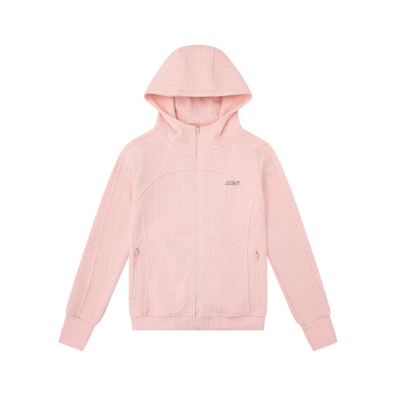 Women's hooded cardigan with cable knit pattern, full zip and side pockets Chichicherry