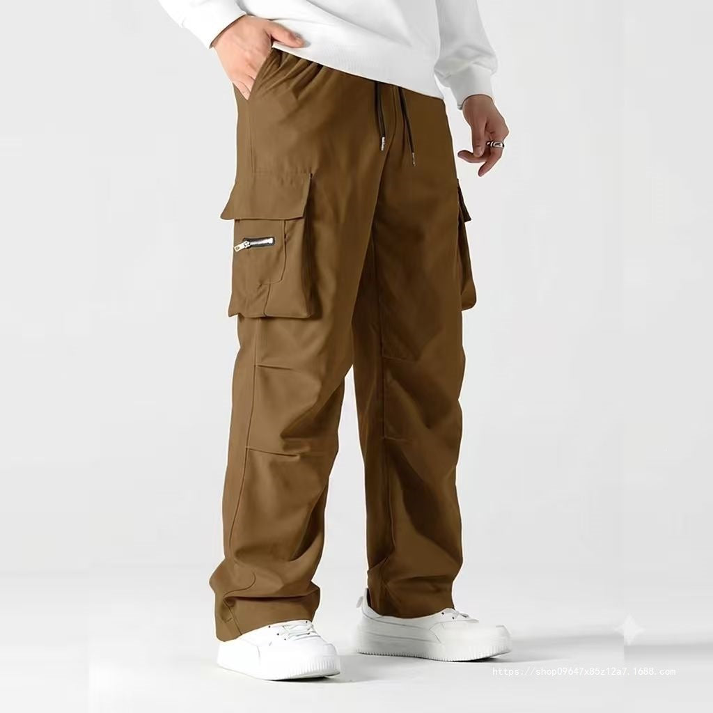 Men's wide utility cargo pants with drawstring waistband, knee patches, and multi-functional pockets Chichicherry