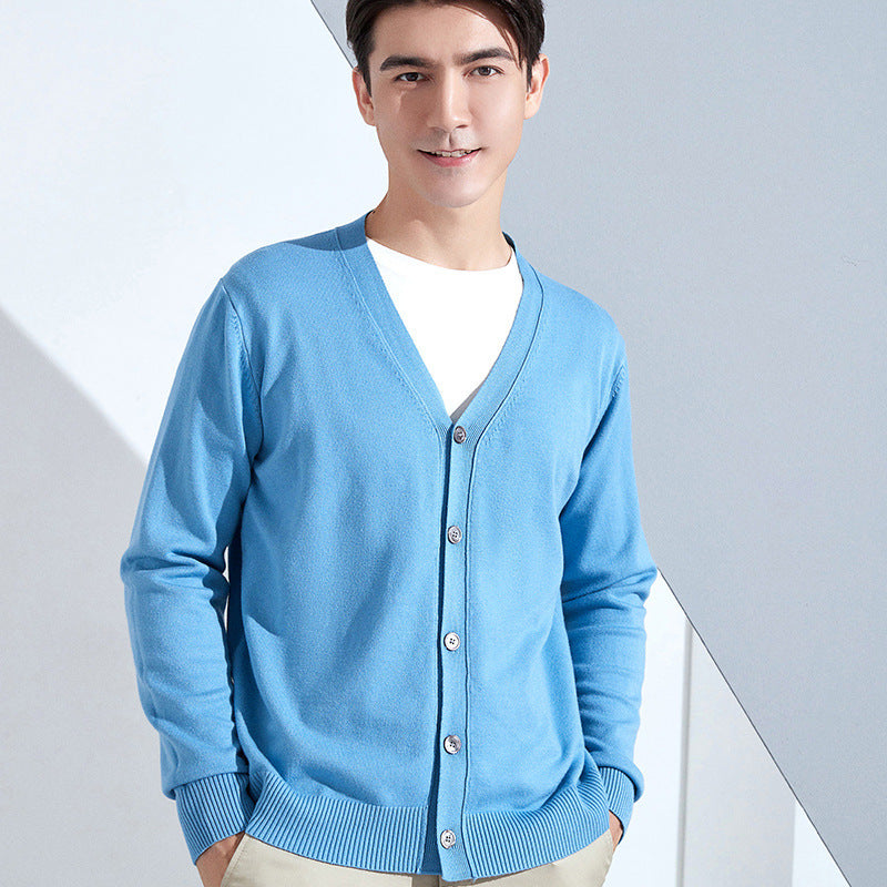 Men's Lightweight Fine Knit Cardigan with V-Neck and Business Silhouette Chichicherry
