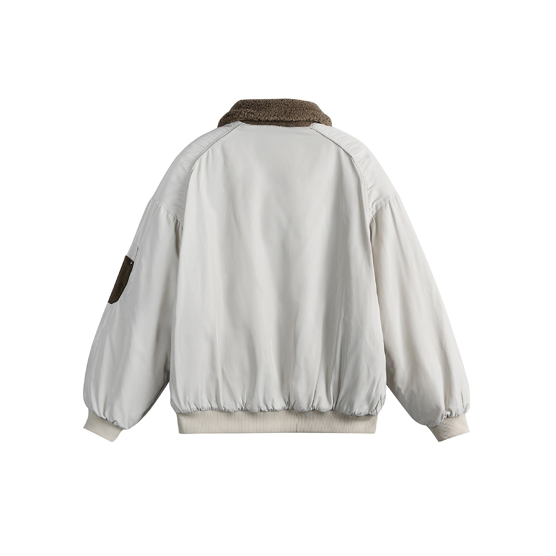 Unisex Padded Bomber Jacket with Teddy Collar and Utility Arm Pocket Chichicherry