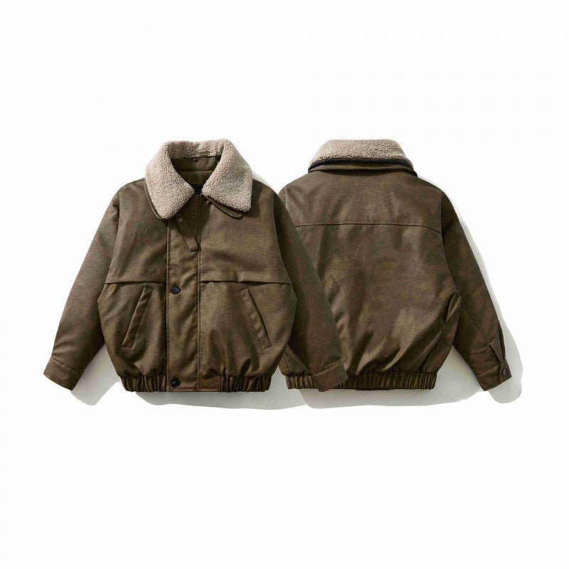Men's short-cut pilot jacket with teddy collar, padded lining, and elastic hem Chichicherry