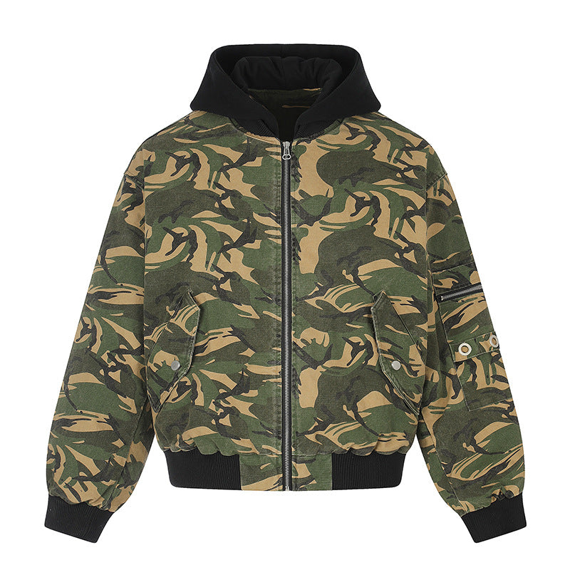 Ladies Oversize Utility Bomber Jacket with Hood, Zip Front and Sleeve Pocket Chichicherry