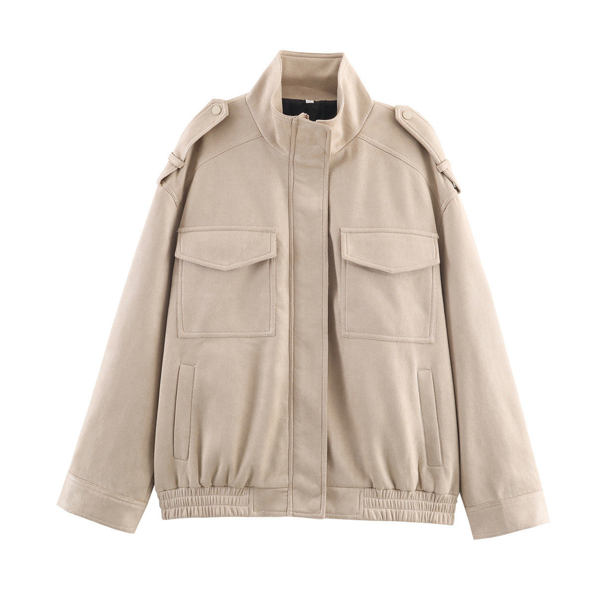 Women's utility field jacket with stand-up collar, epaulettes, and elastic hem Chichicherry