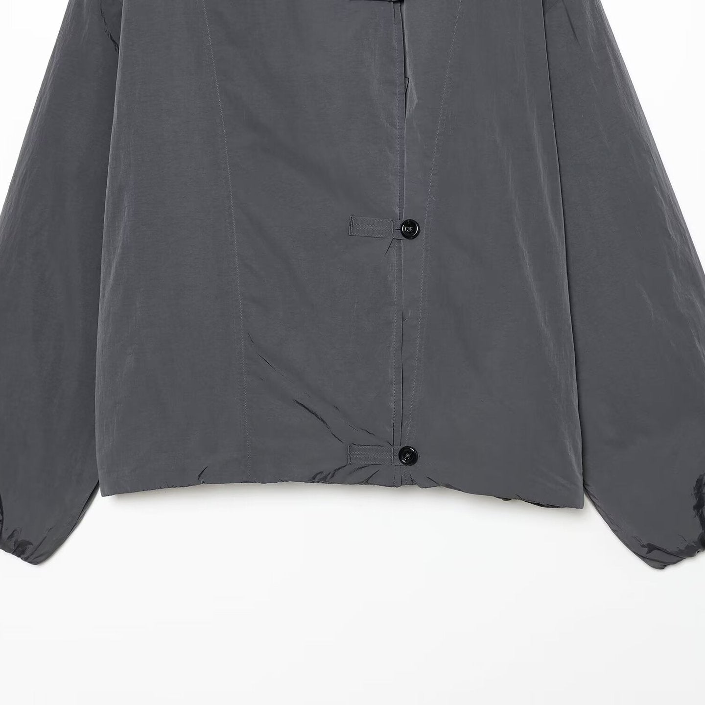Women's Lightweight Cropped Nylon Jacket with High Funnel Neck, Oversized Cut, and Elastic Cuffs Chichicherry