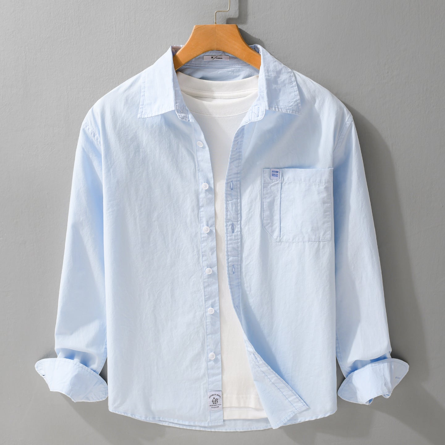 Men's cotton overshirt in layering look with kent collar and patch chest pocket Chichicherry