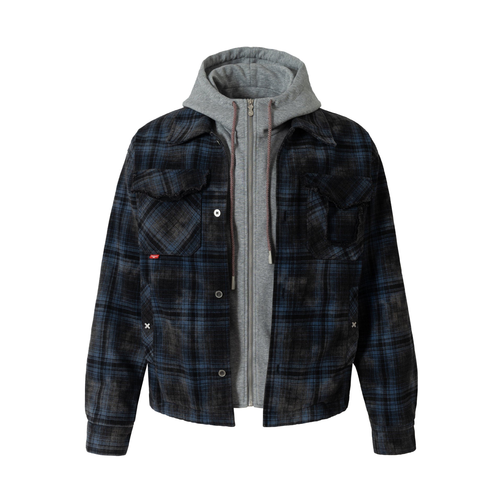 Men's checked layer shirt jacket with integrated hood inner jacket Chichicherry