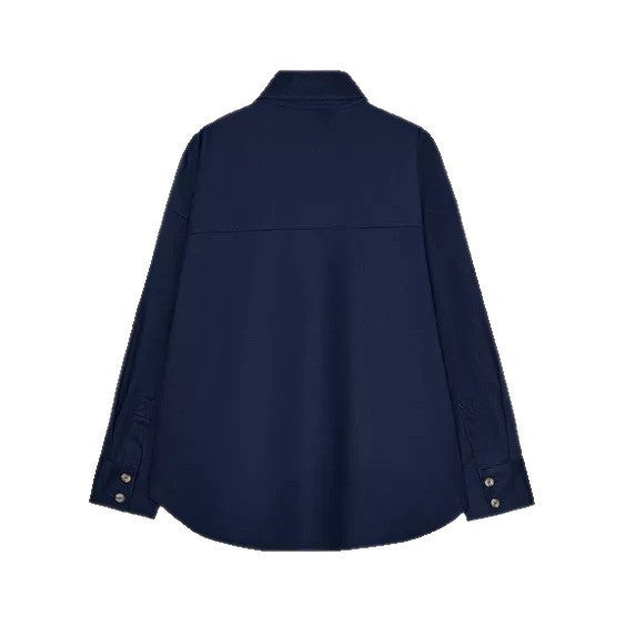 Women's Oversize Shirt Blouse with Asymmetrical Stand Collar and Extended Back Section Chichicherry