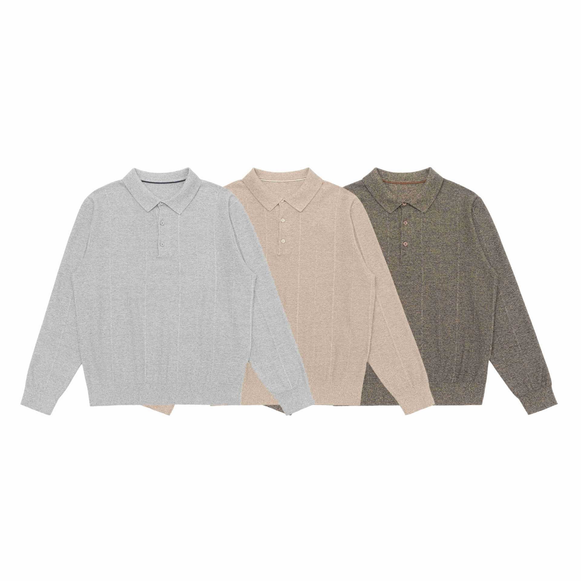 Unisex fine structure polo knitted sweater with shirt collar and ribbed hem Chichicherry