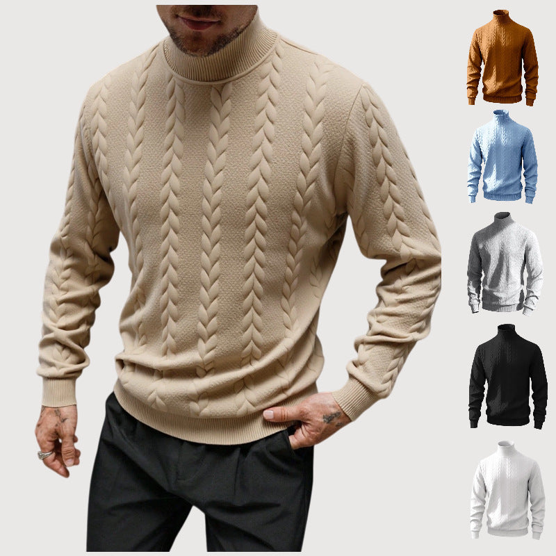 Men's chunky-knit turtleneck sweater with cable pattern and ribbed cuffs Chichicherry