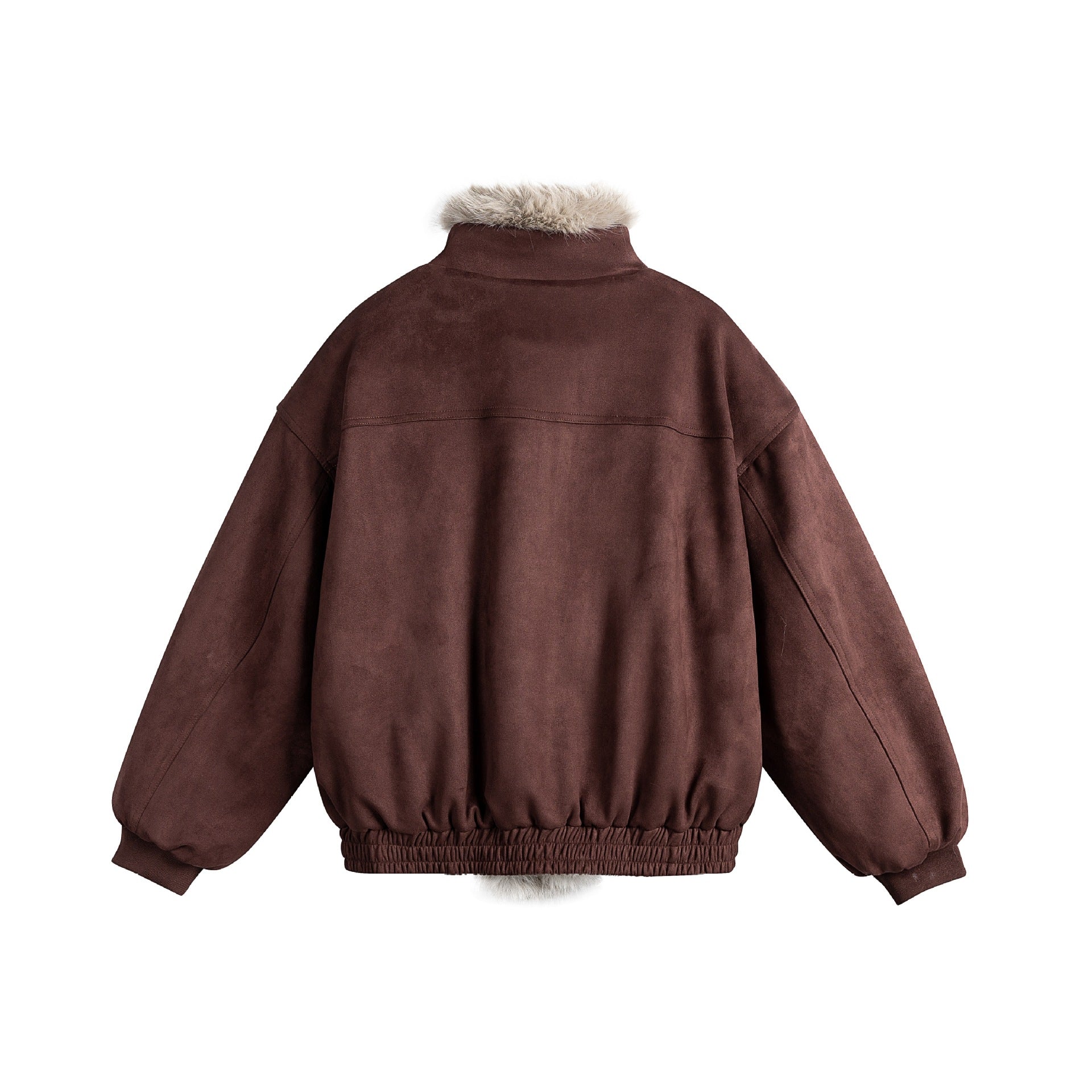 Women's boxy bomber jacket made of faux suede with a voluminous faux fur collar Chichicherry
